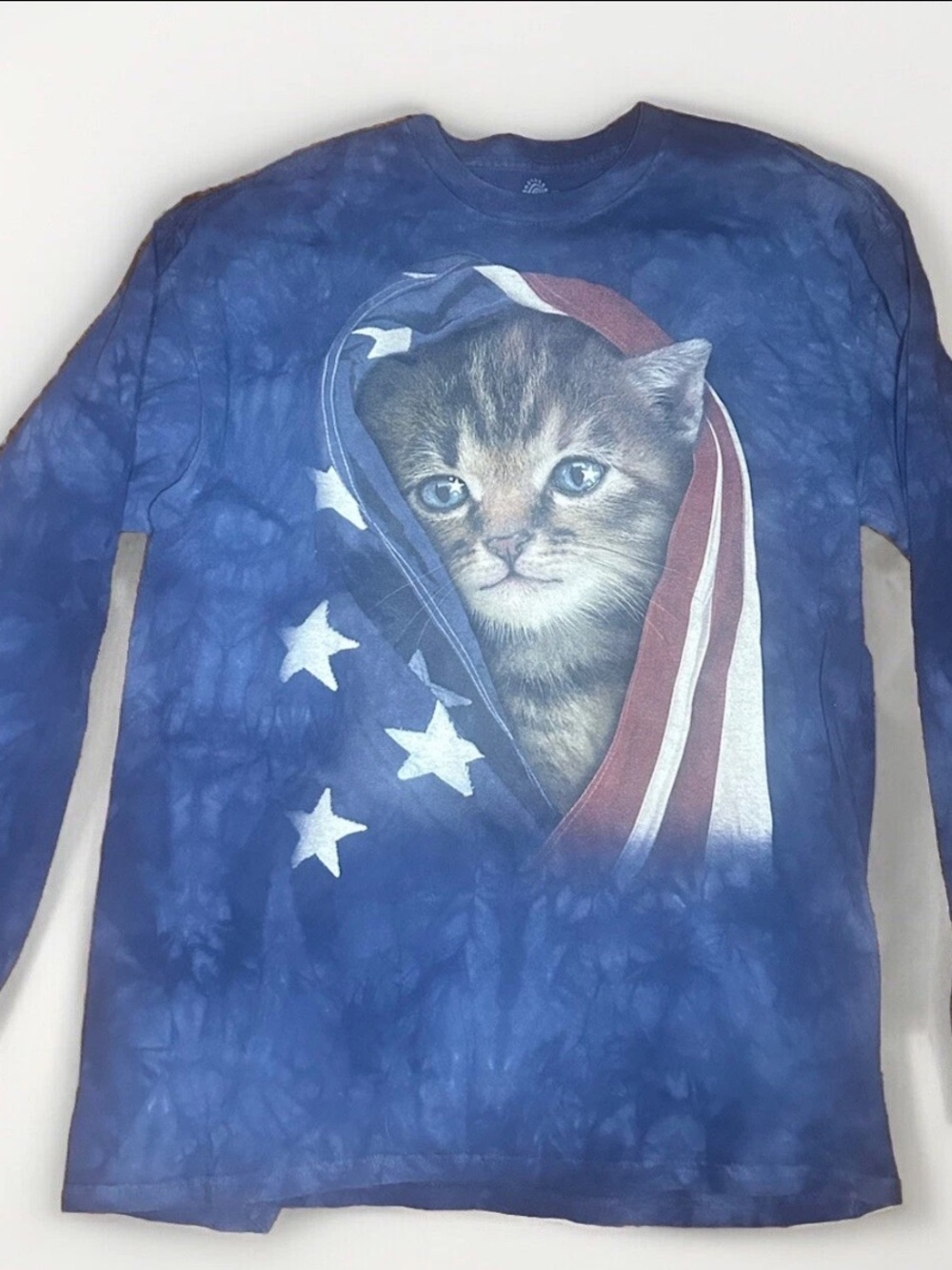 The Mountain Patriotic Kitten Long Sleeve Cat Flag Tee Shirt Xl
